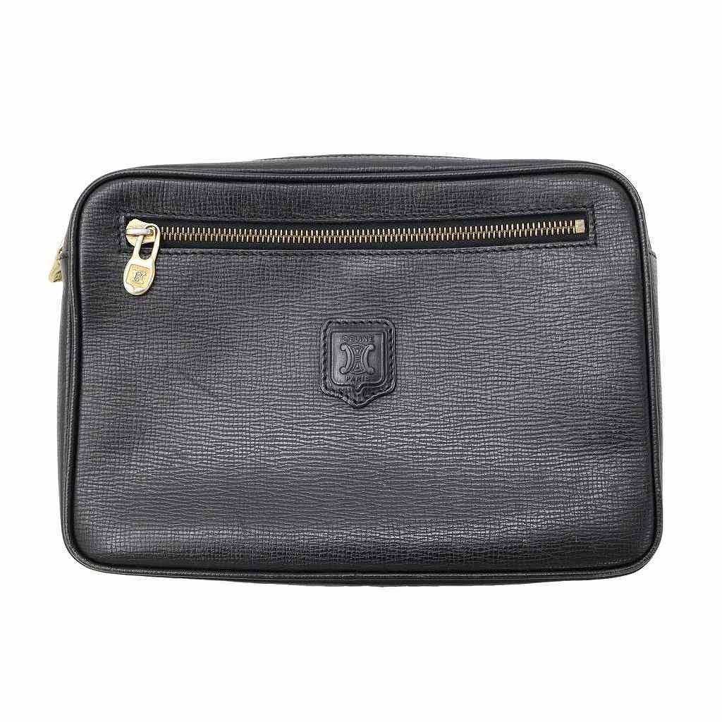 CELINE Clutch Bag Second Bag Macadam Leather Black Authentic
