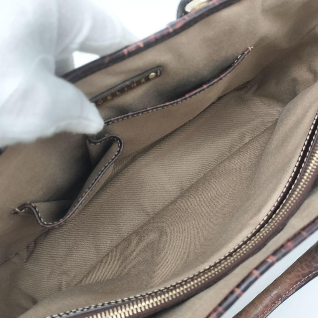 CELINE Hand Bag Tote Purse Macadam Canvas Leather Beige Dark Brown Authentic