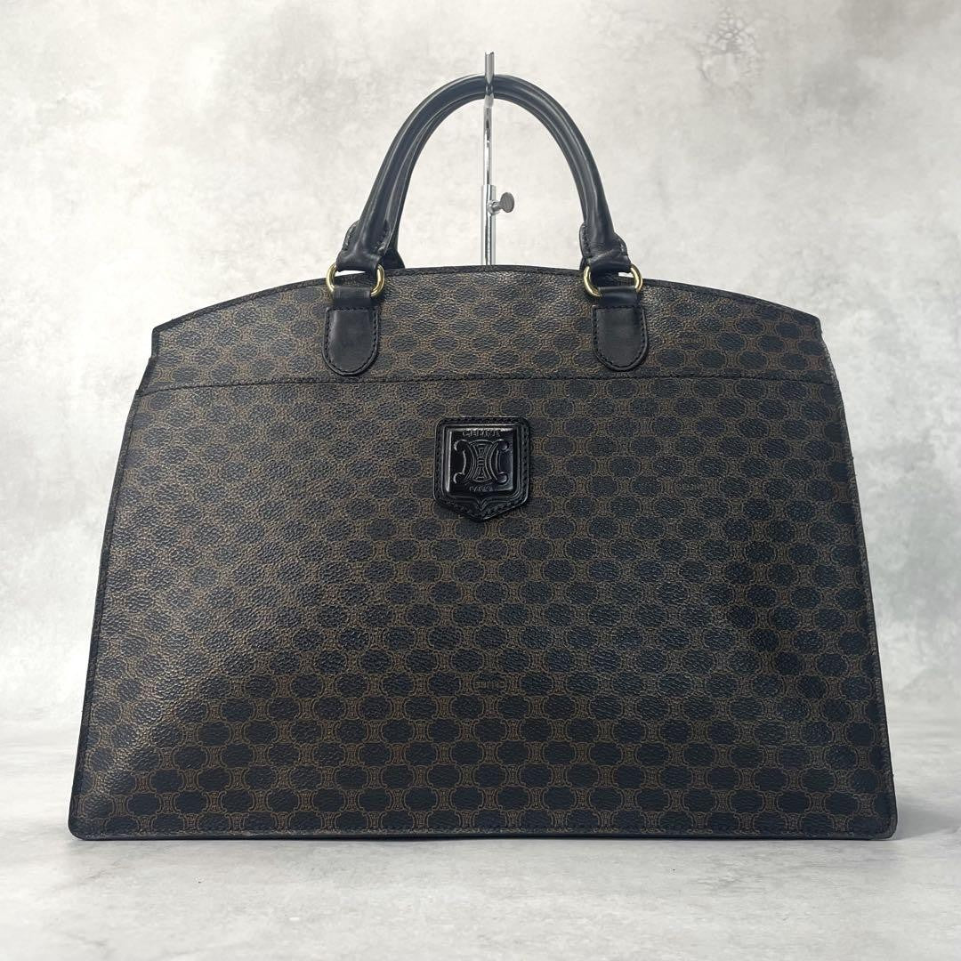 CELINE Hand Bag Tote Purse Macadam PVC Leather Black Authentic