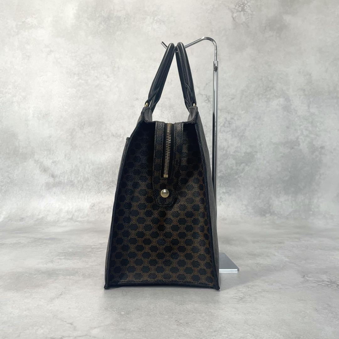 CELINE Hand Bag Tote Purse Macadam PVC Leather Black Authentic