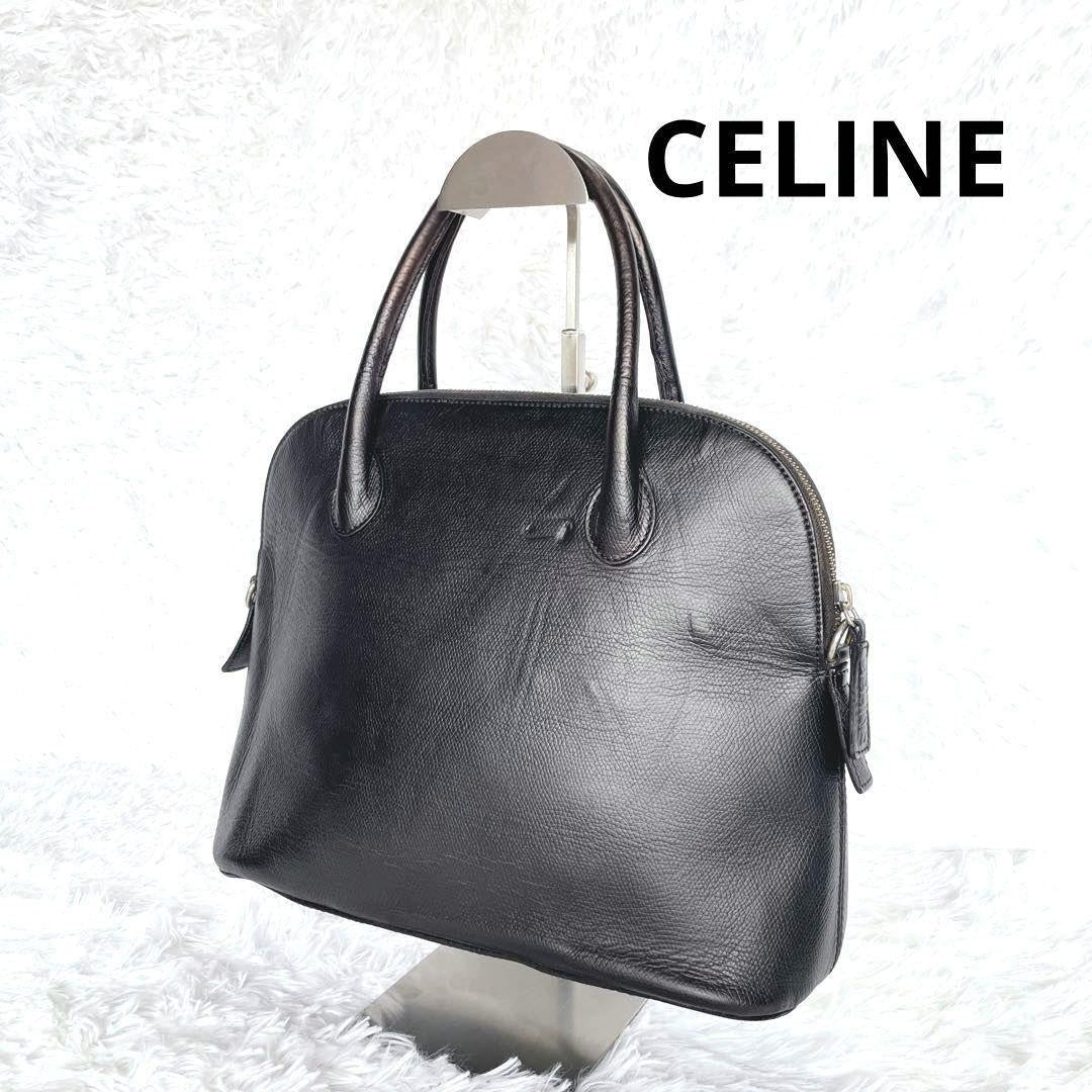 CELINE Hand Bag Tote Purse Leather Black Authentic