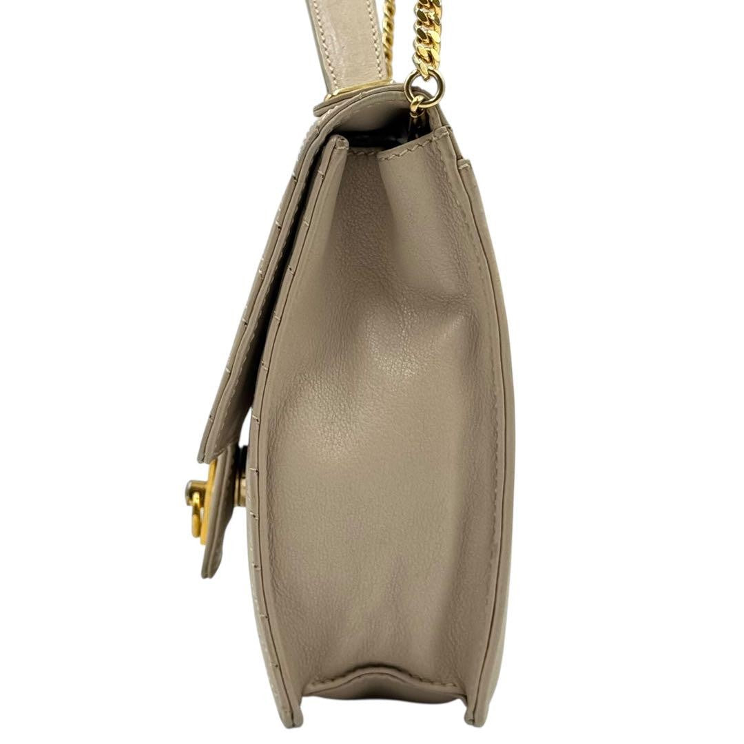 CELINE Hand Shoulder Bag Tote Purse 2way Chain Leather Beige Authentic