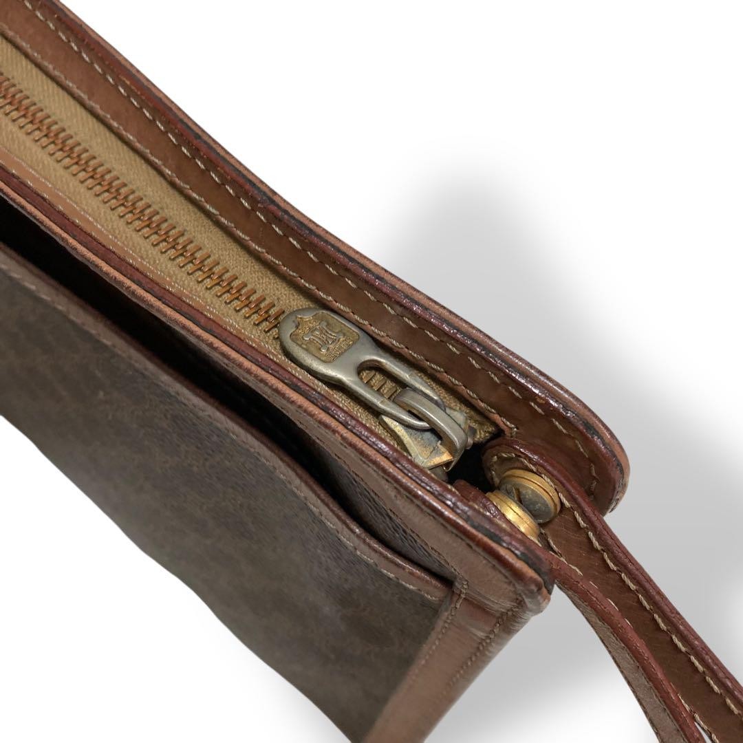 CELINE Clutch Bag Second Bag Macadam PVC Leather Brown Authentic