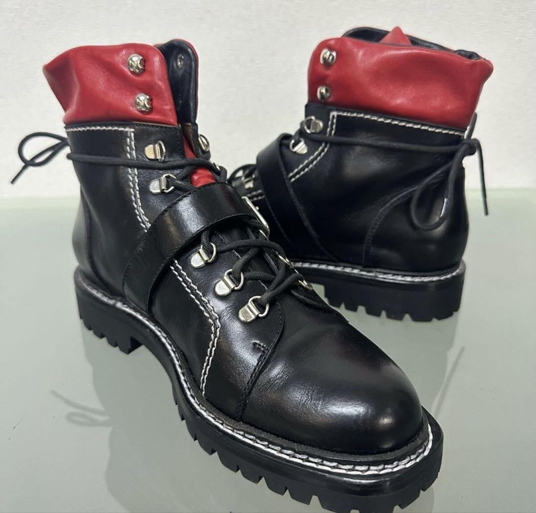 GUCCI Short Boots Shoes EU 37.5 US 7.5 Leather Black Red Authentic