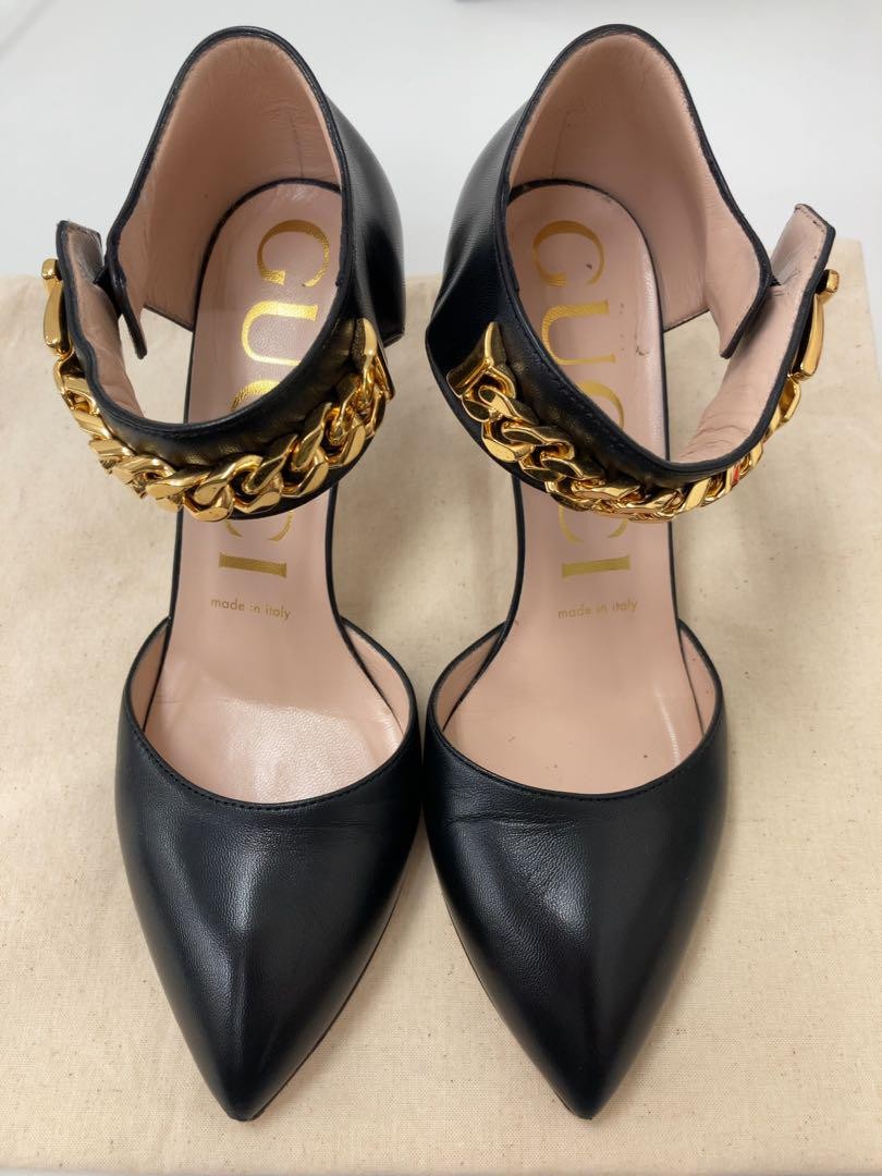 GUCCI Shoes Pumps Heel EU 36 US 6 Leather Black Authentic