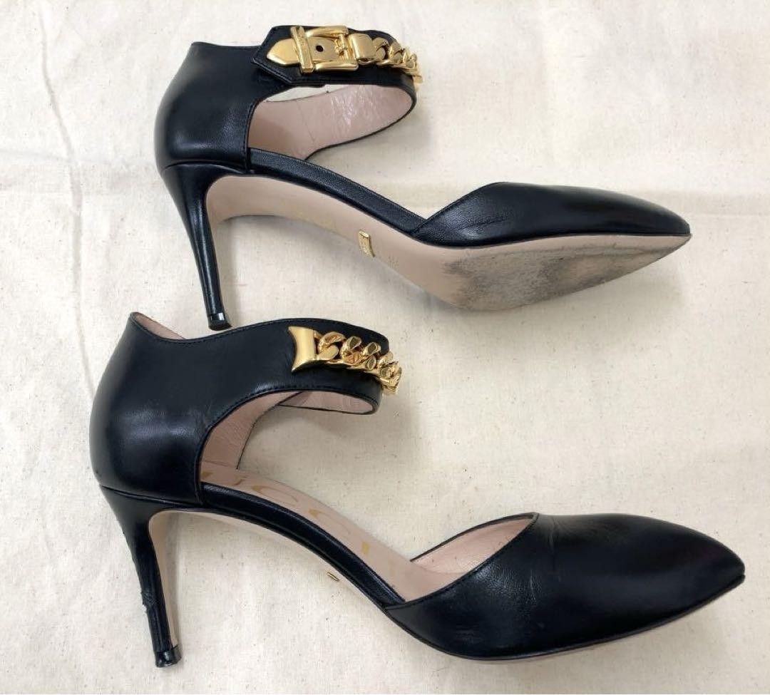 GUCCI Shoes Pumps Heel EU 36 US 6 Leather Black Authentic