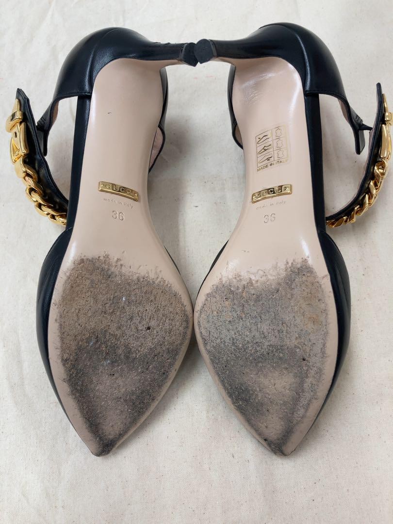 GUCCI Shoes Pumps Heel EU 36 US 6 Leather Black Authentic