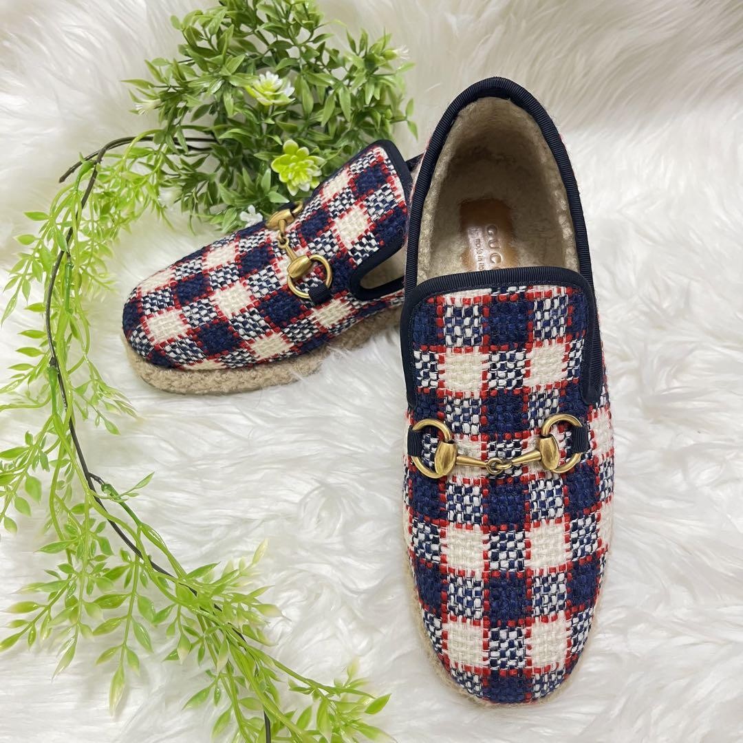 GUCCI Slip-ons Shoes Sneakers Horsebit EU 37 US 7 Navy Red Ivory Authentic