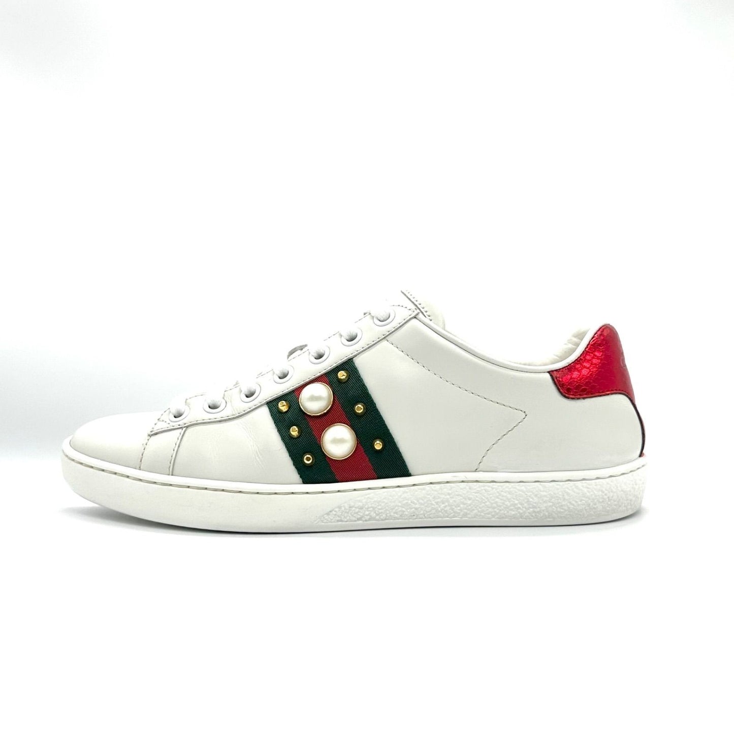 Gucci Ace Sneakers Shoes Low-Cut Sherry Line EU 36 US 6 Leather White Authentic
