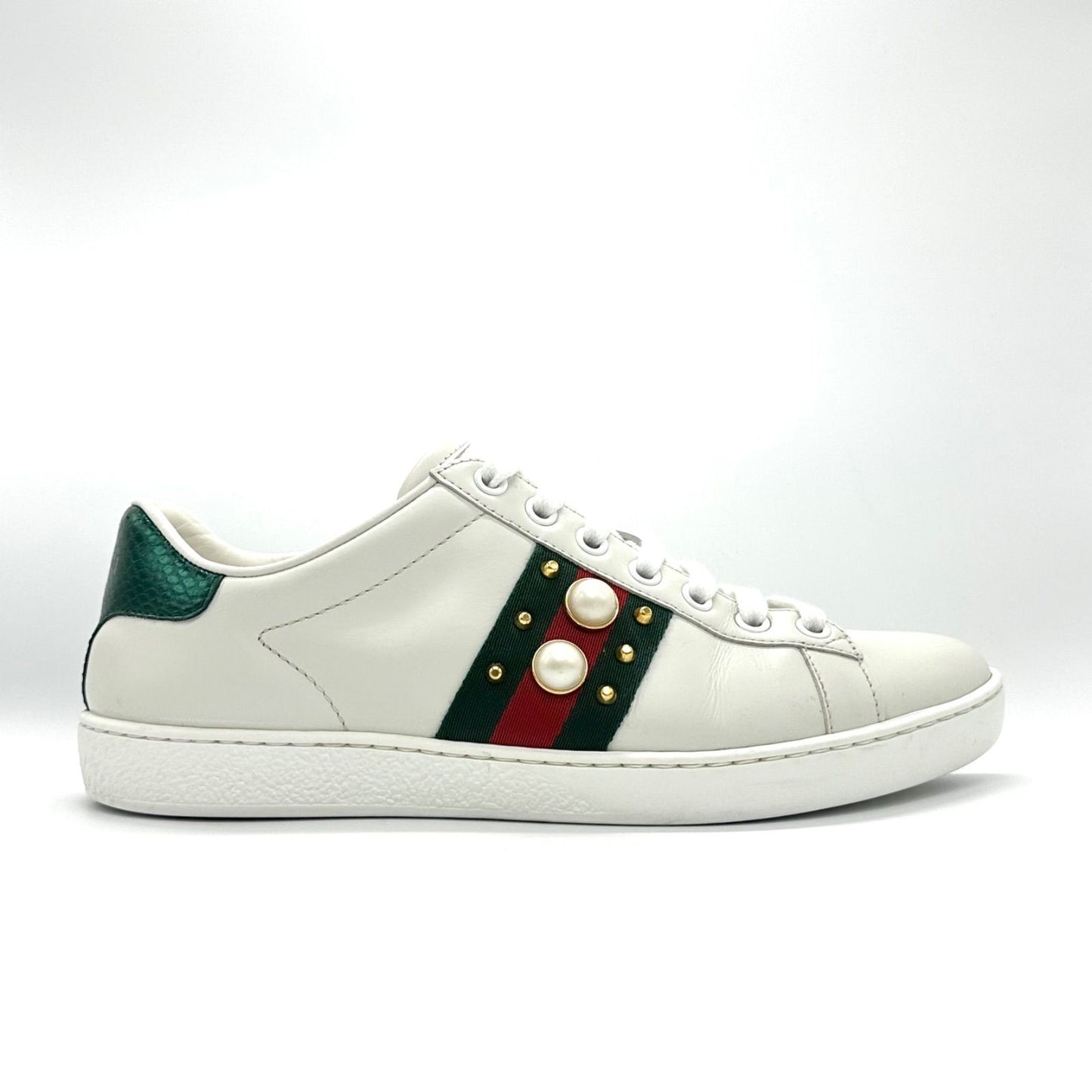 Gucci Ace Sneakers Shoes Low-Cut Sherry Line EU 36 US 6 Leather White Authentic