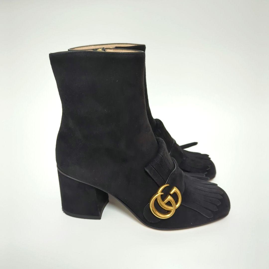 GUCCI Boots Shoes GG EU 35 US 5 Suede Black Authentic