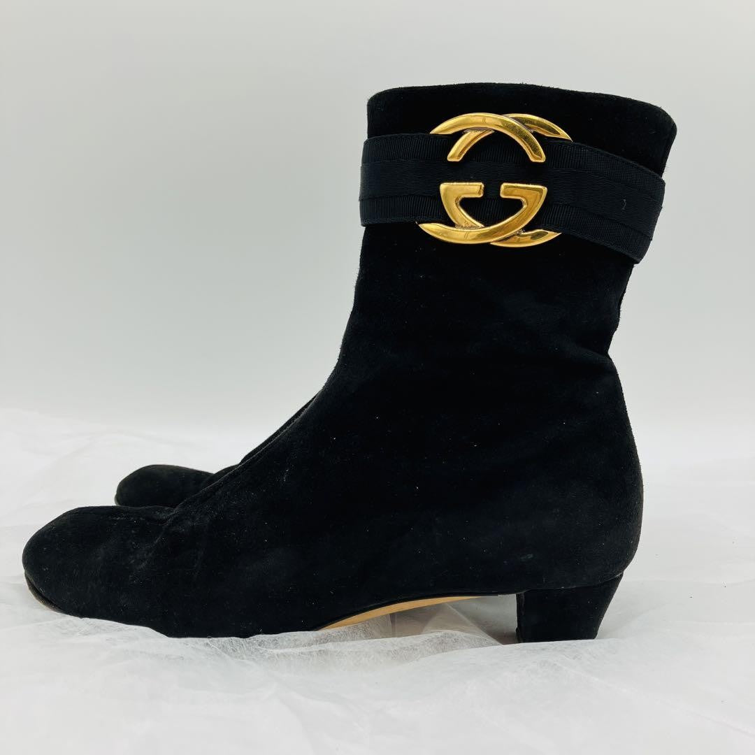 GUCCI Short Boots Shoes GG EU 35.5 US 5.5 Suede Black Authentic