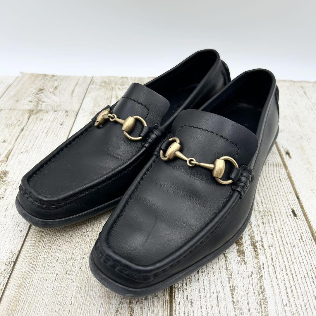 GUCCI Loafers Shoes Horse Bit EU 36 US 6 Leather Black Authentic