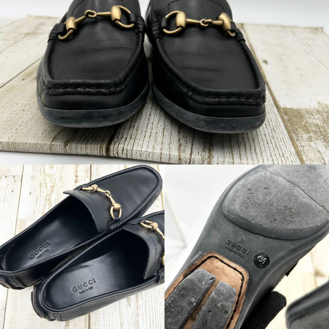 GUCCI Loafers Shoes Horse Bit EU 36 US 6 Leather Black Authentic