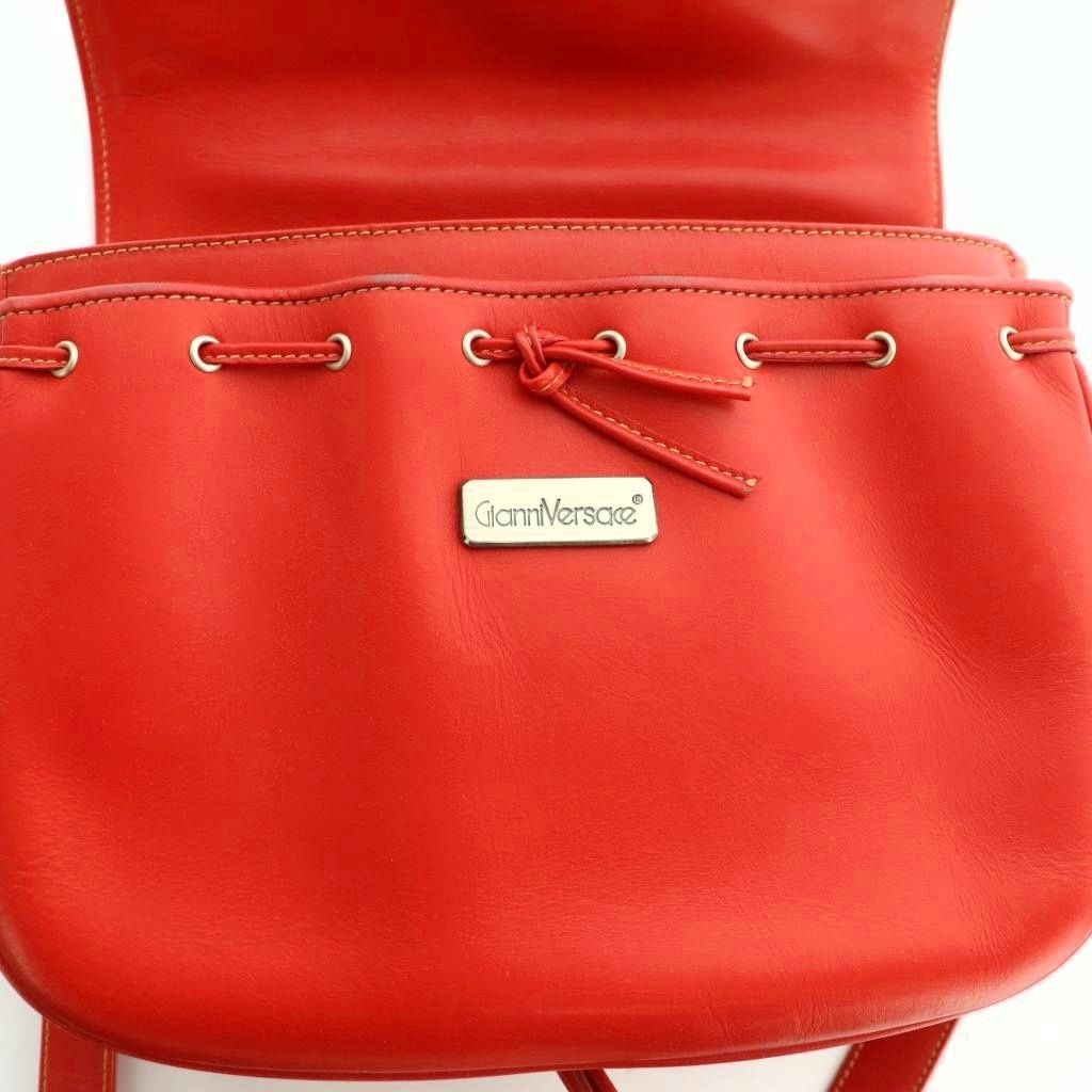 VERSACE Shoulder Bag Purse Leather Red Authentic