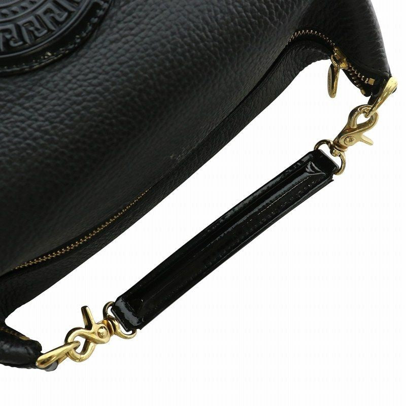 VERSACE Hand Bag Tote Purse Sunburst Patent Leather Black Authentic