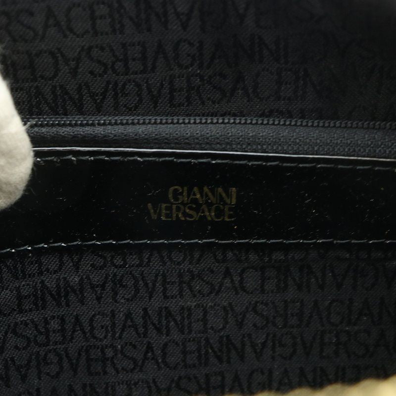 VERSACE Hand Bag Tote Purse Sunburst Patent Leather Black Authentic