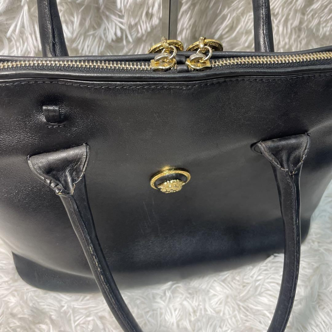 VERSACE Hand Bag Tote Purse Medusa Leather Black Authentic