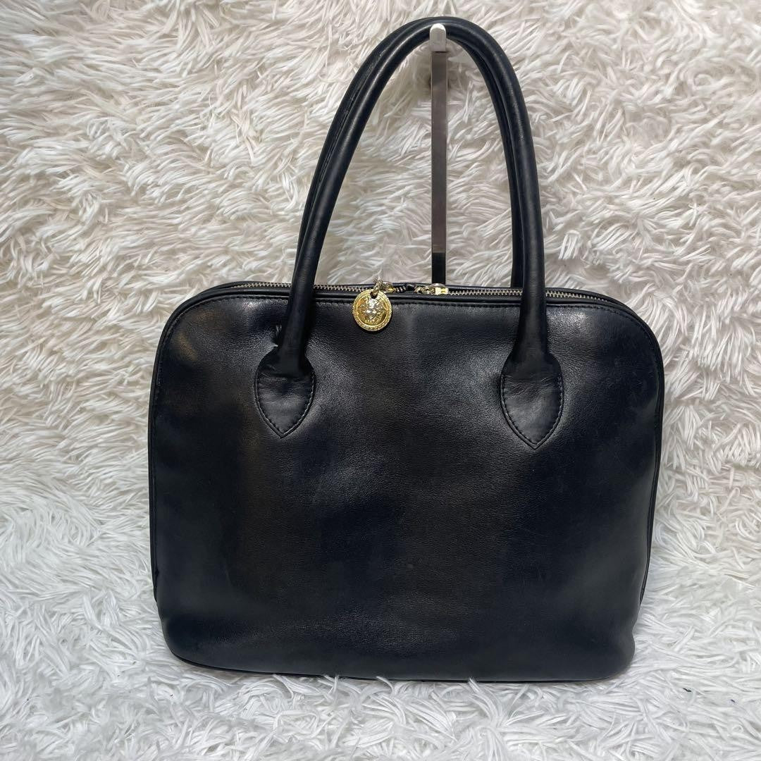 VERSACE Hand Bag Tote Purse Medusa Leather Black Authentic