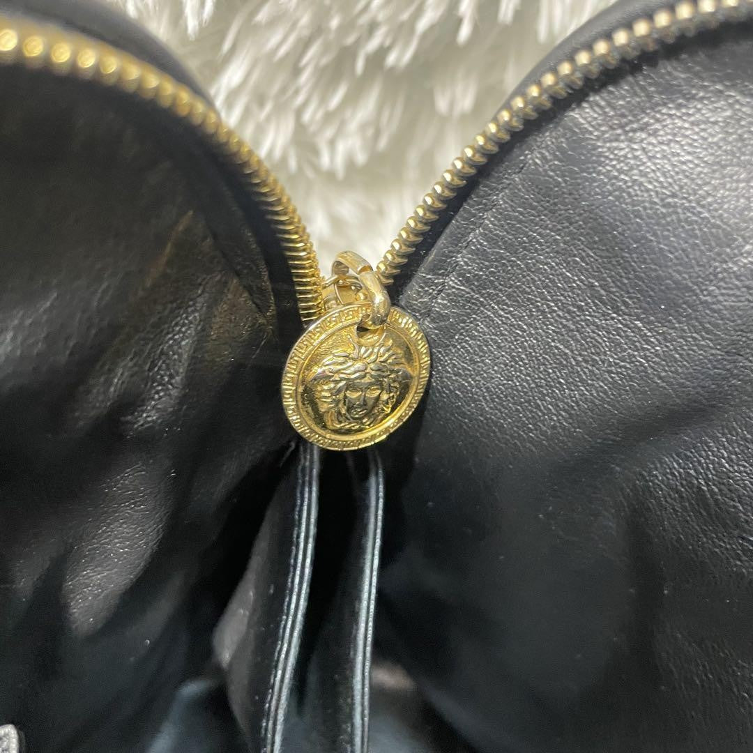 VERSACE Hand Bag Tote Purse Medusa Leather Black Authentic