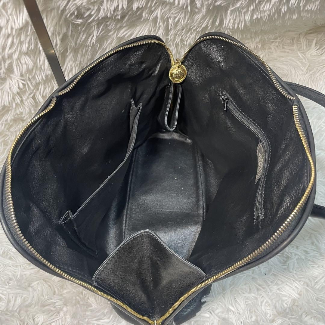 VERSACE Hand Bag Tote Purse Medusa Leather Black Authentic
