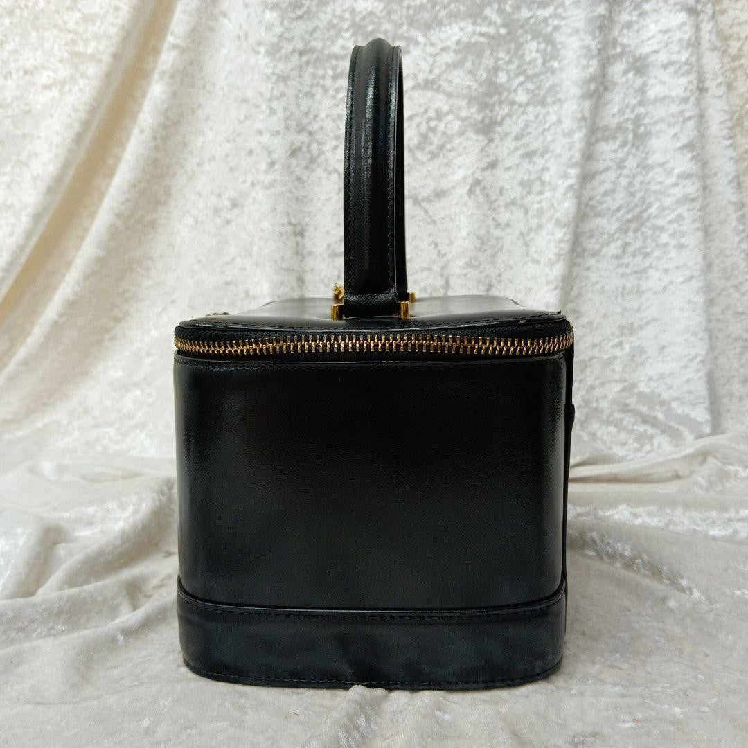 VERSACE Vanity Bag Hand Bag Tote Purse Sunburst Leather Black Authentic