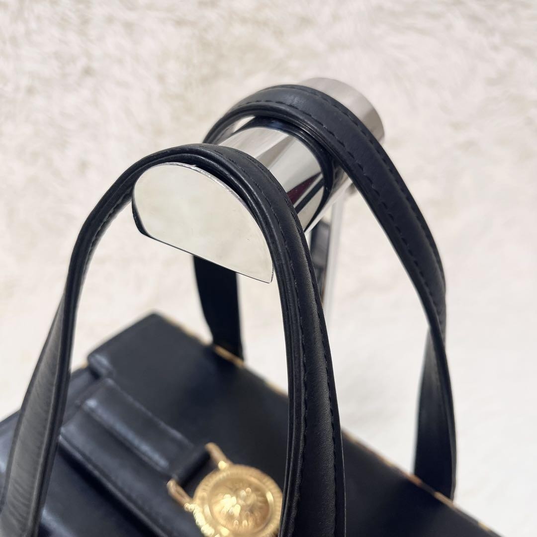 VERSACE Hand Bag Tote Purse Sunburst Black Yellow Gold Authentic