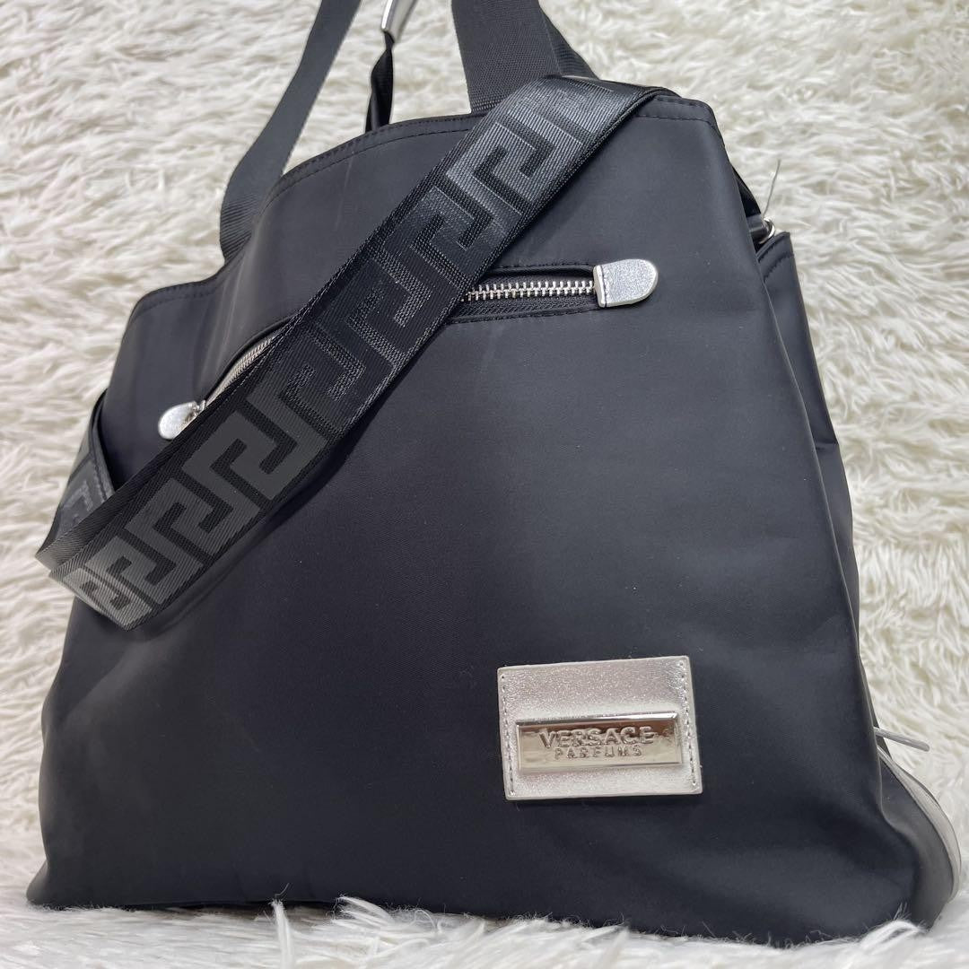 VERSACE Shoulder Bag Purse 2way Nylon Black Authentic