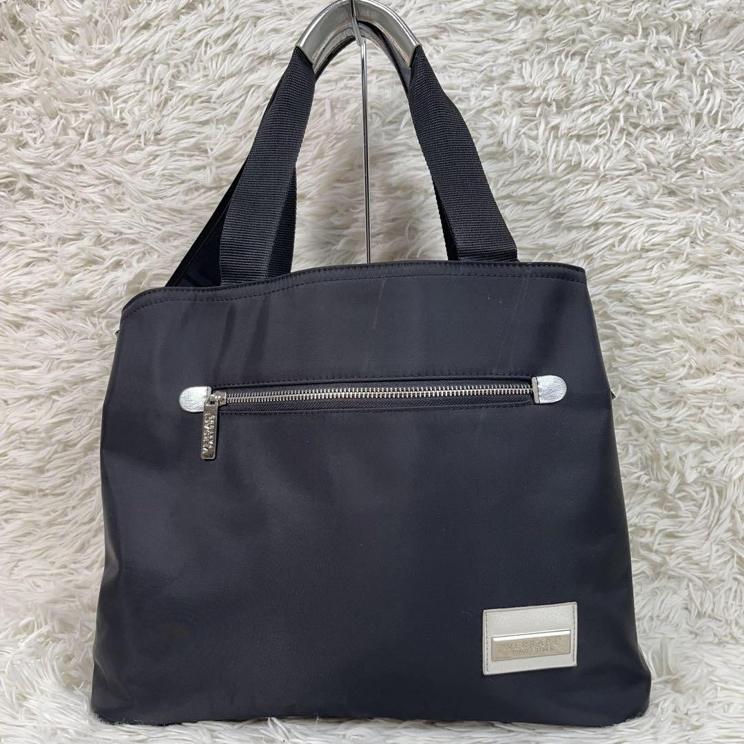 VERSACE Shoulder Bag Purse 2way Nylon Black Authentic