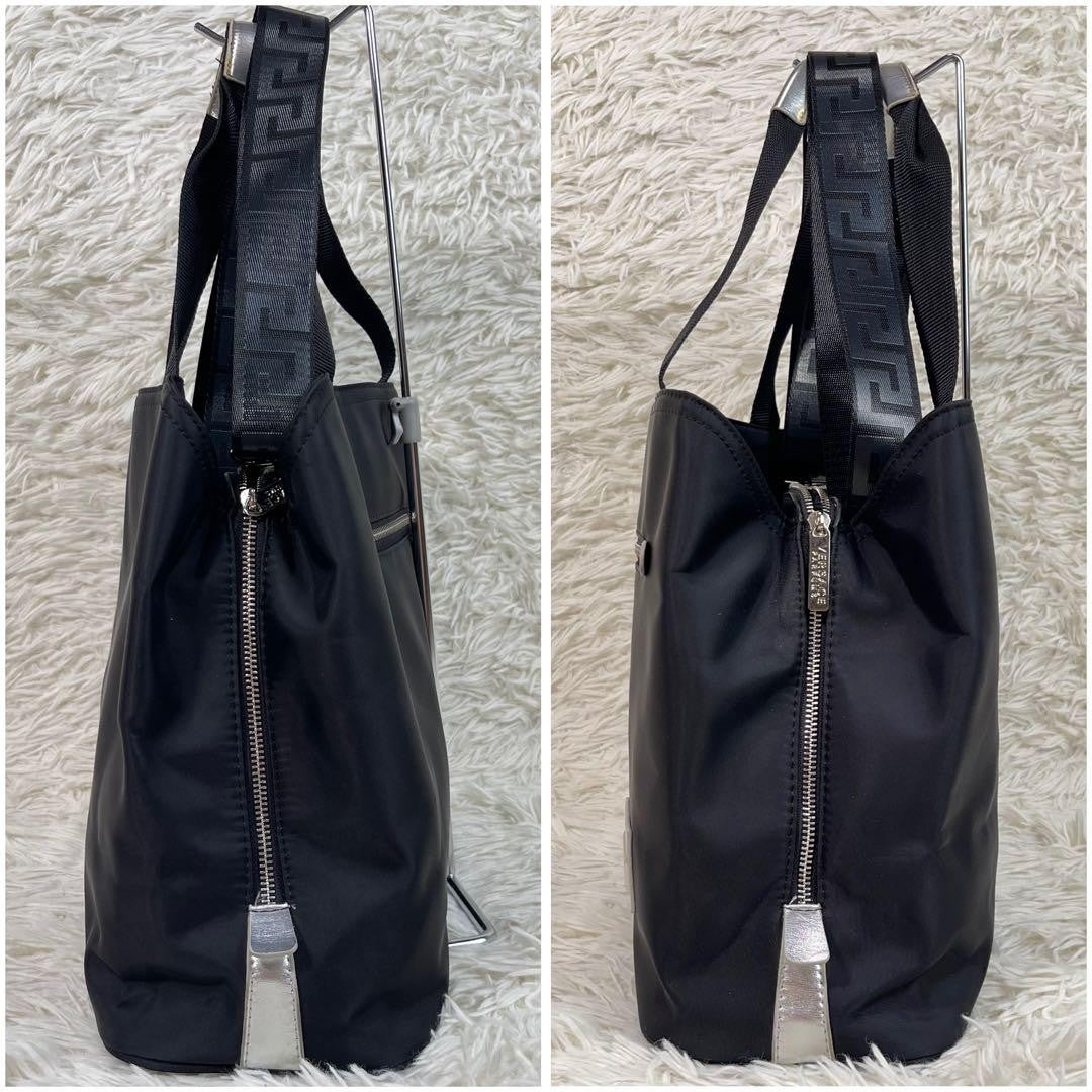 VERSACE Shoulder Bag Purse 2way Nylon Black Authentic