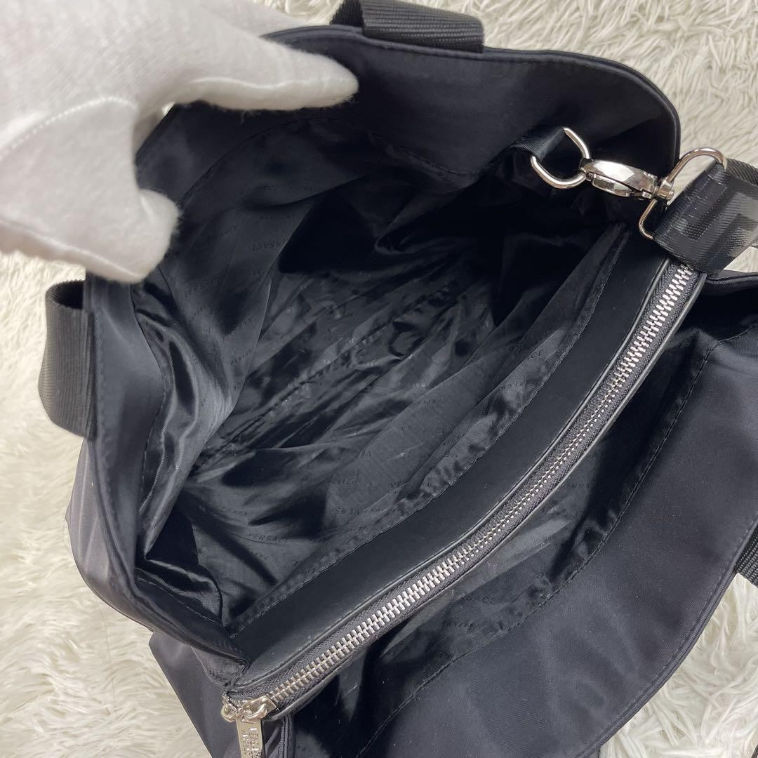 VERSACE Shoulder Bag Purse 2way Nylon Black Authentic
