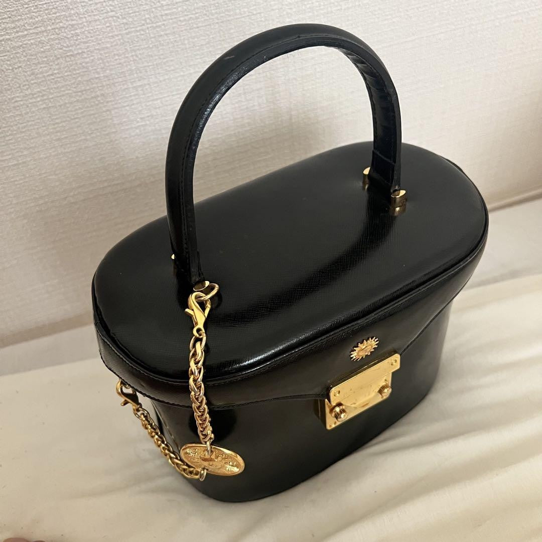 VERSACE Hand Bag Tote Purse Sunburst Black Authentic
