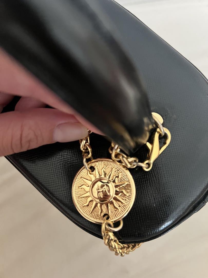 VERSACE Hand Bag Tote Purse Sunburst Black Authentic