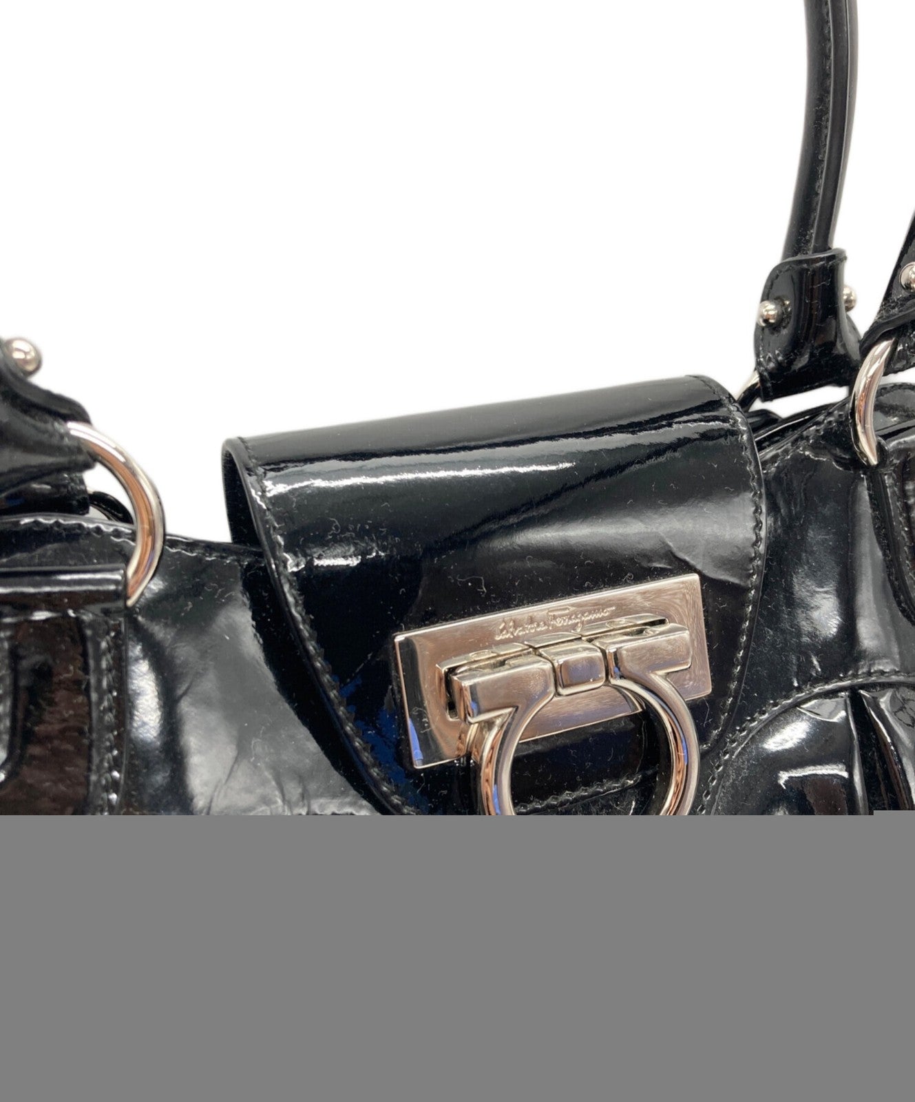 Salvatore Ferragamo Hand Bag Tote Purse Gancini Black Authentic