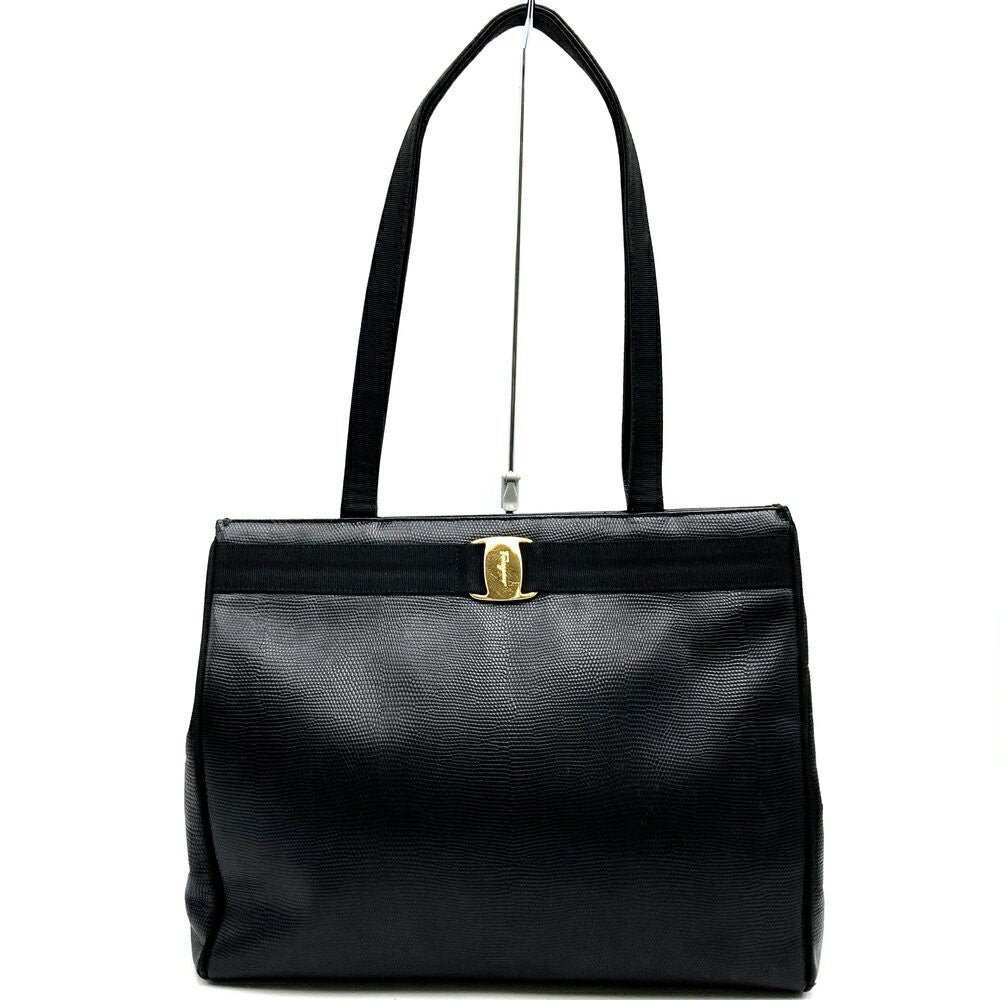 Salvatore Ferragamo Hand Bag Tote Purse Vara Leather Black Authentic