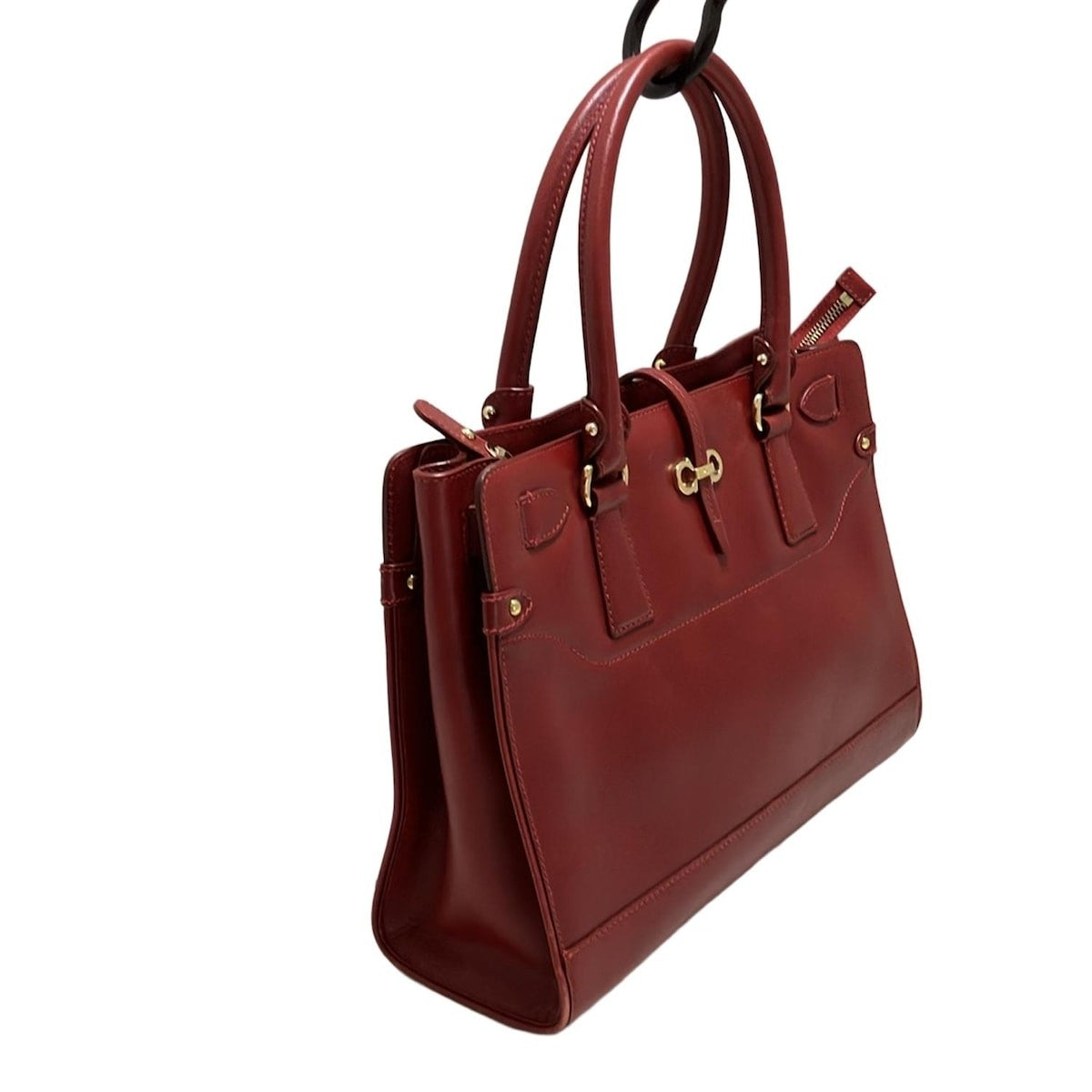 Salvatore Ferragamo Hand Bag Tote Purse Gancini Leather Bordeaux Authentic