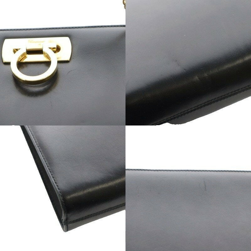 Salvatore Ferragamo Shoulder Bag Purse Chain Gancini Leather Black Authentic