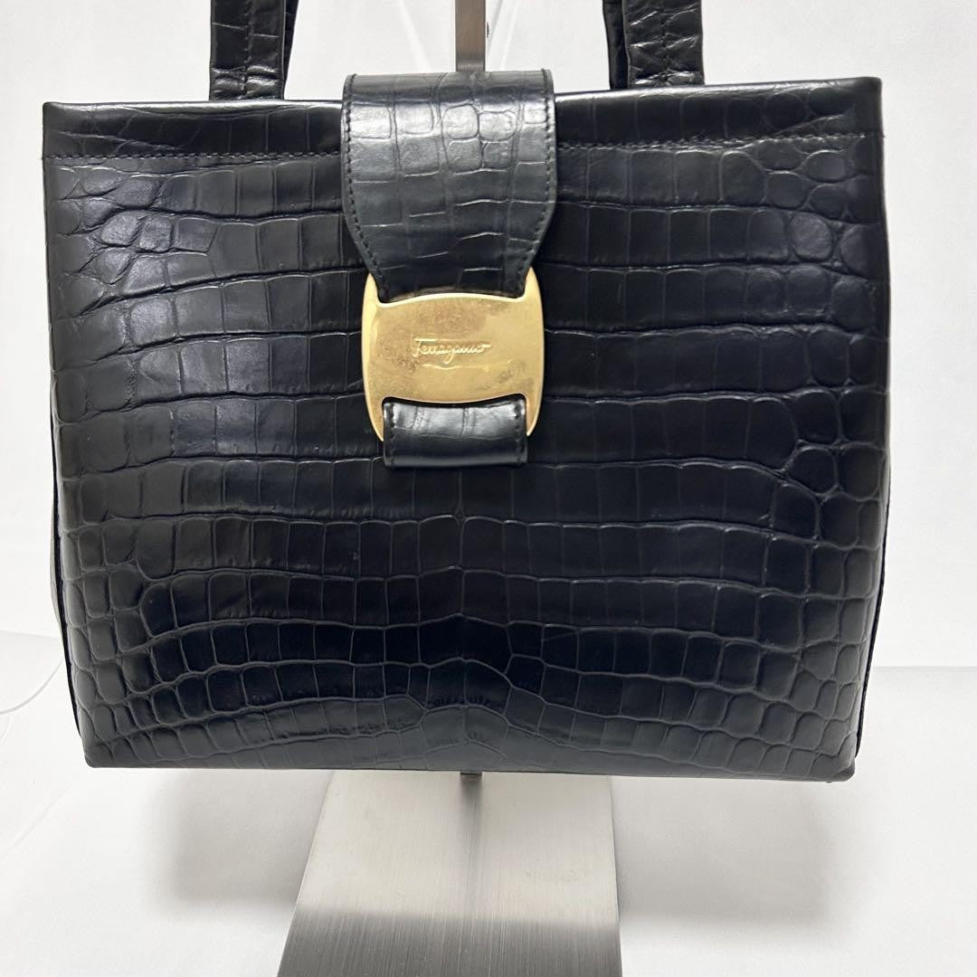 Salvatore Ferragamo Hand Bag Tote Purse Vara Ribbon Black Authentic