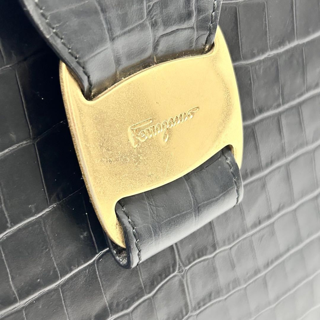 Salvatore Ferragamo Hand Bag Tote Purse Vara Ribbon Black Authentic