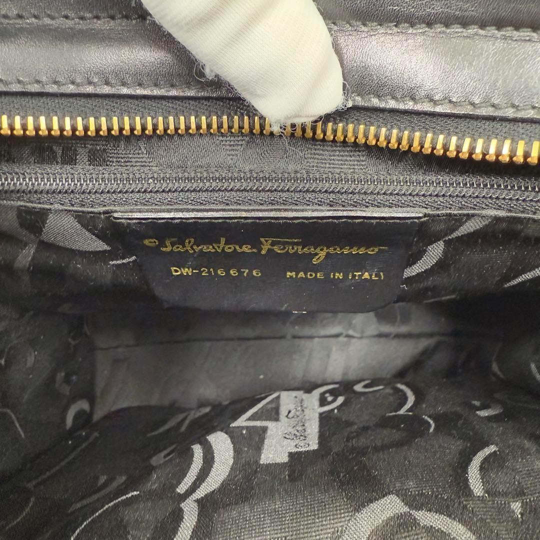 Salvatore Ferragamo Hand Bag Tote Purse Vara Leather Black Authentic