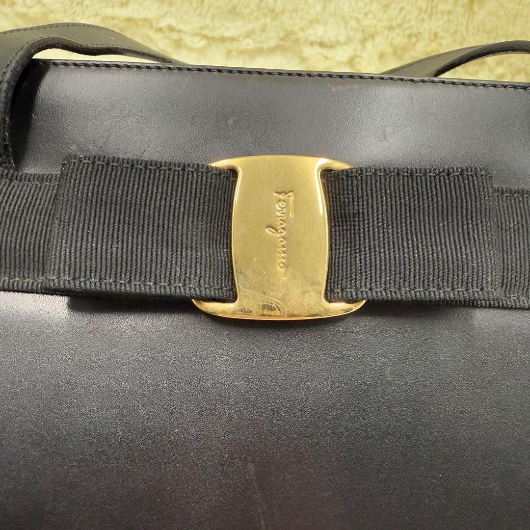 Salvatore Ferragamo Hand Bag Tote Purse Vara Leather Black Authentic