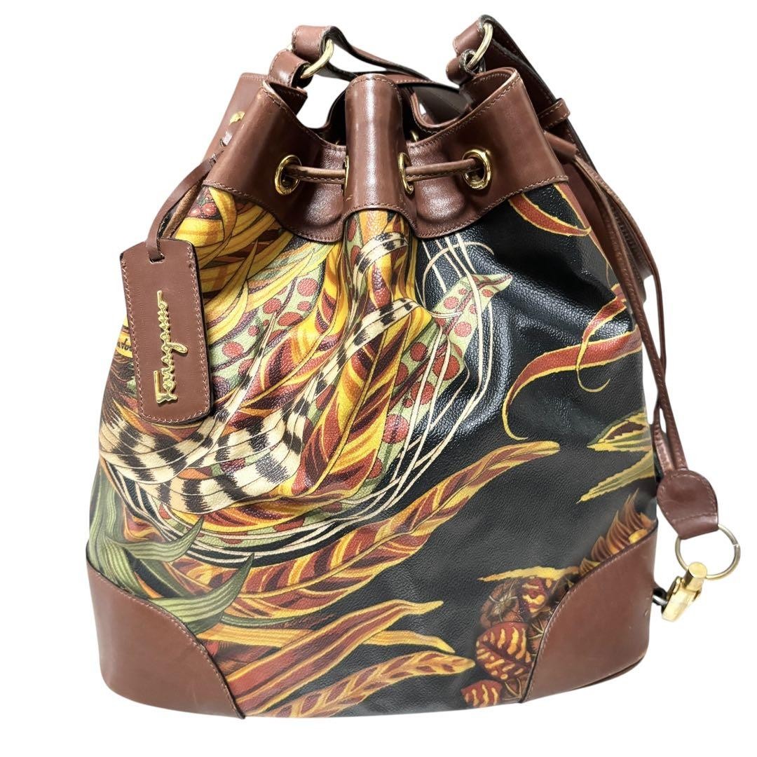 Salvatore Ferragamo Shoulder Bag Purse PVC Leather Multicolor Authentic