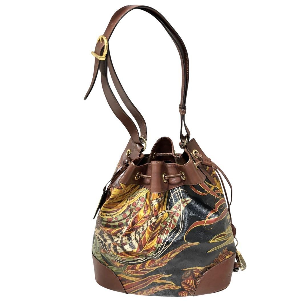 Salvatore Ferragamo Shoulder Bag Purse PVC Leather Multicolor Authentic
