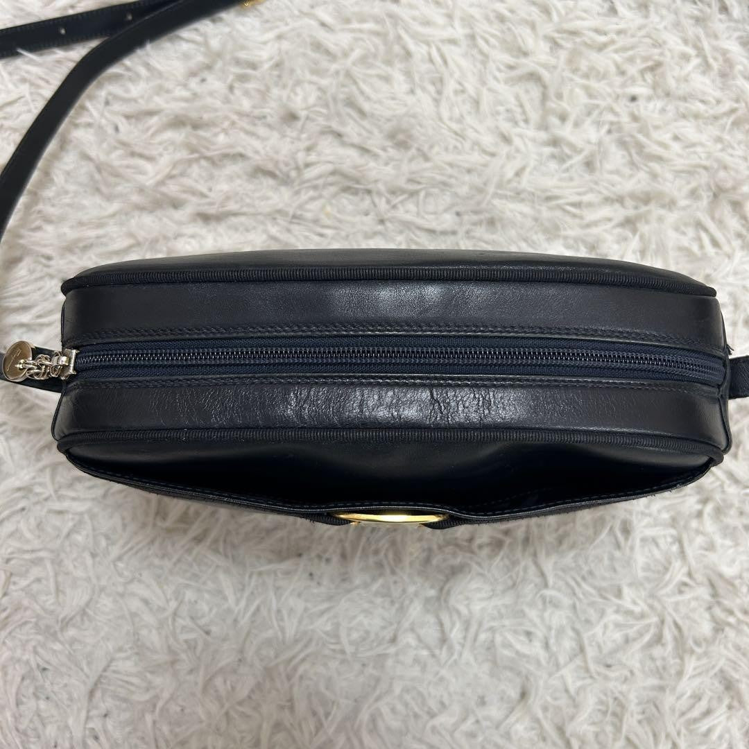 Salvatore Ferragamo Shoulder Camera Bag Purse Vara Ribbon Black Navy Authentic