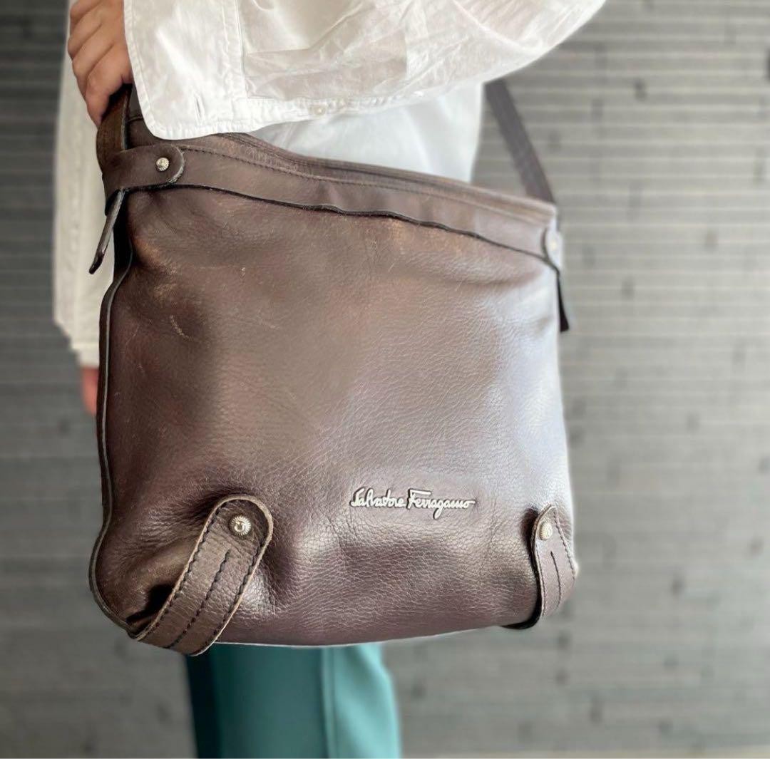Salvatore Ferragamo Shoulder Bag Purse Brown Authentic