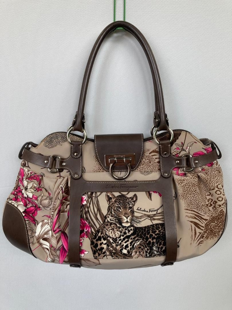 Salvatore Ferragamo Hand Bag Tote Purse Gancini Multicolor Authentic