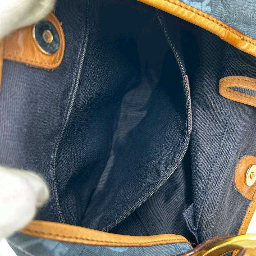 Salvatore Ferragamo Shoulder Bag Purse Gancini Canvas Leather Blue Authentic