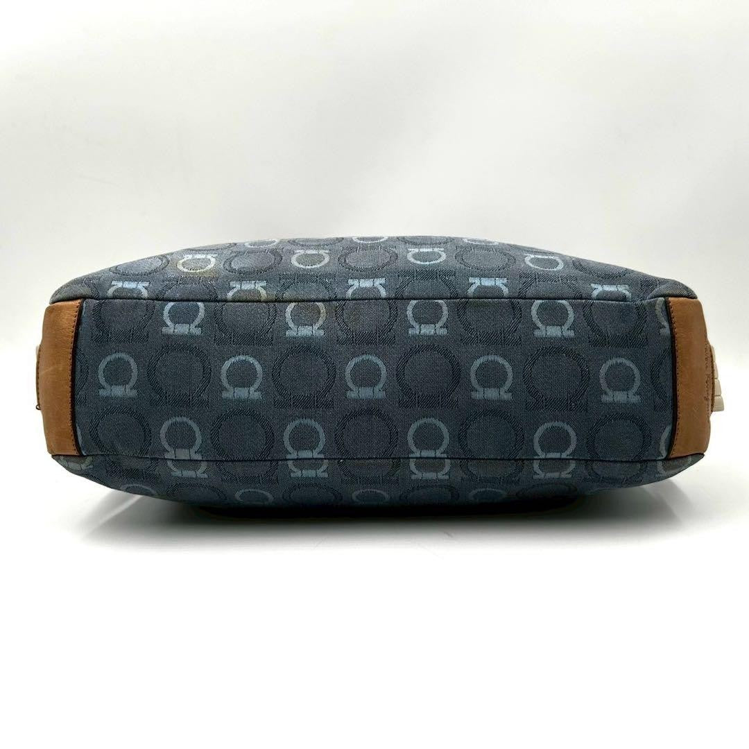 Salvatore Ferragamo Shoulder Bag Purse Gancini Canvas Leather Blue Authentic