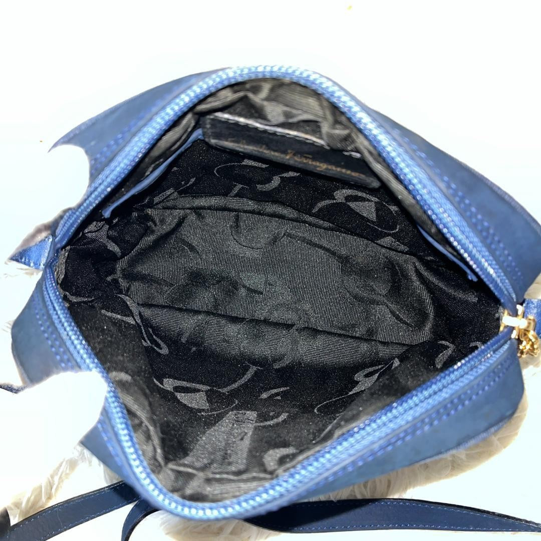 Salvatore Ferragamo Shoulder Bag Purse Vara Navy Authentic