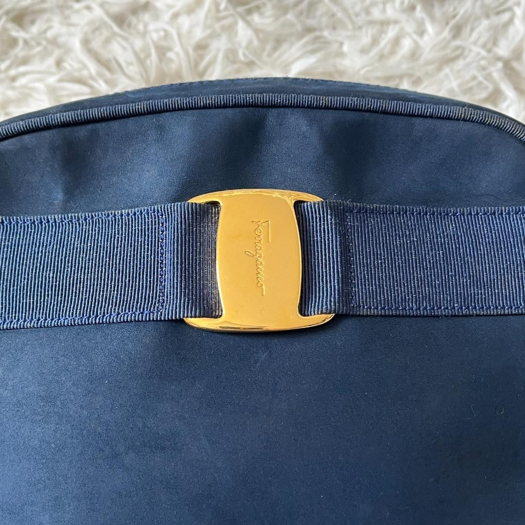 Salvatore Ferragamo Shoulder Bag Purse Vara Navy Authentic